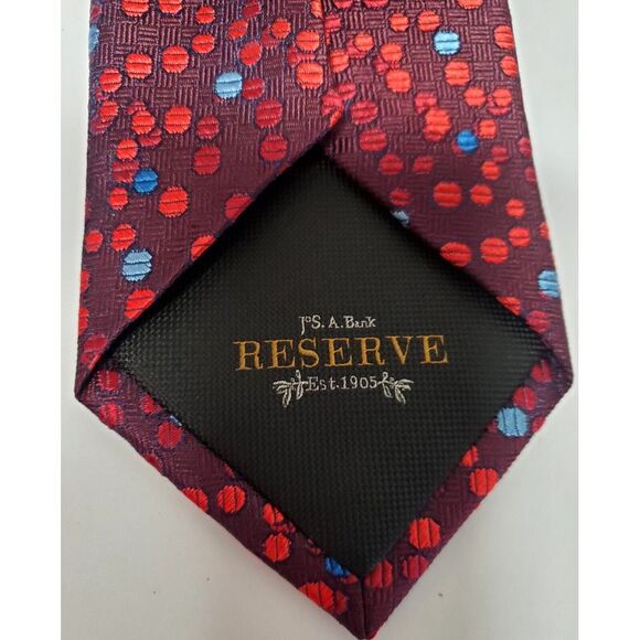 Jos A Bank Necktie Reserve Silk Burgundy w/Polka Dots Red/Periwinkle/White Print - Picture 7 of 8